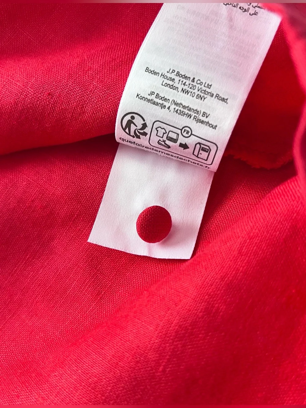 Boden Red Linen V-Neck Puff Sleeve Button Front Top Womens US 10 UK 14